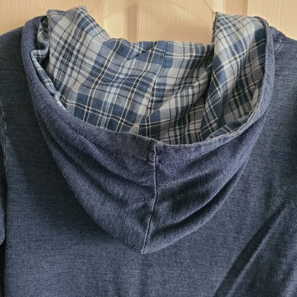 BELLA DAHL Taylor Lace-Up Raw Hem Hoodie Top Blue B9336-590 Women's Size Small - Picture 4 of 9